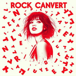 A rock concert poster with neon colors in an abstract style, featuring red as the dominant hue