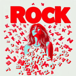 A rock concert poster with neon colors in an abstract style, featuring red as the dominant hue