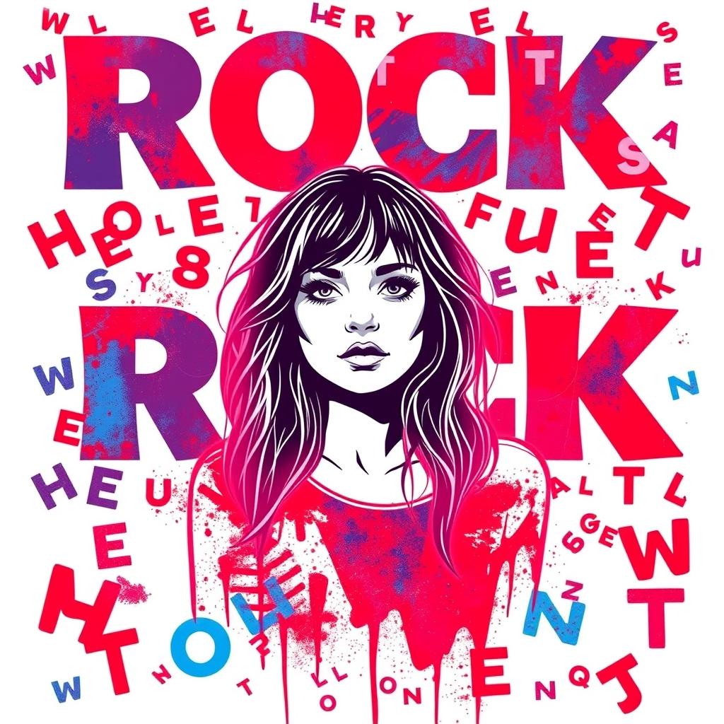 A rock concert poster with neon colors in an abstract style, featuring red and blue as the main colors