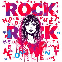 A rock concert poster with neon colors in an abstract style, featuring red and blue as the main colors