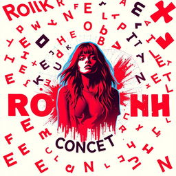 A rock concert poster with neon colors in an abstract style, featuring red and blue as the main colors