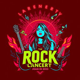 A rock concert poster with neon colors in an abstract style, featuring red and blue as the main colors