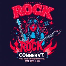 A rock concert poster with neon colors in an abstract style, featuring red and blue as the main colors