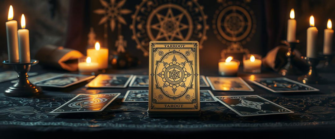 A mystical and compelling cover image for Tarot readings, featuring an enchanting table set with various Tarot cards beautifully laid out