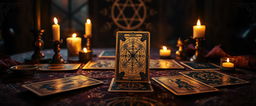 A mystical and compelling cover image for Tarot readings, featuring an enchanting table set with various Tarot cards beautifully laid out