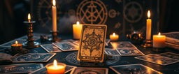 A mystical and compelling cover image for Tarot readings, featuring an enchanting table set with various Tarot cards beautifully laid out