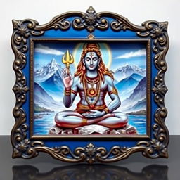 A realistic and beautifully detailed photo frame featuring an intricately designed image of the Indian God Shiva