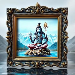 A realistic and beautifully detailed photo frame featuring an intricately designed image of the Indian God Shiva