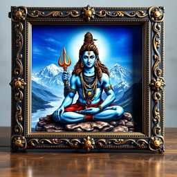 A realistic and beautifully detailed photo frame featuring an intricately designed image of the Indian God Shiva