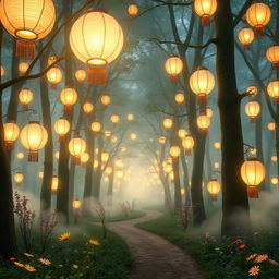 A mesmerizing lantern forest filled with an enchanting glow