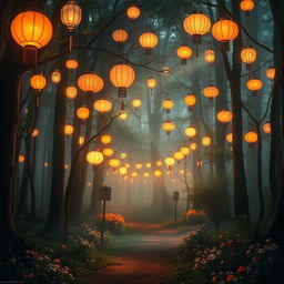 A mesmerizing lantern forest filled with an enchanting glow