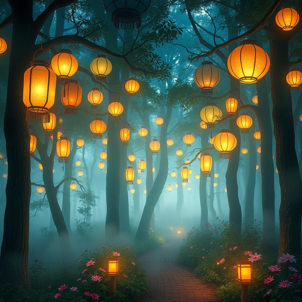 A mesmerizing lantern forest filled with an enchanting glow