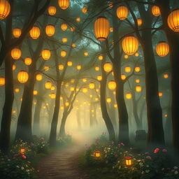 A mesmerizing lantern forest filled with an enchanting glow