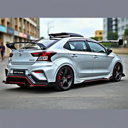 A 2023 Indian Maruti Suzuki Baleno customized with an aggressive style, featuring a roof scoop for enhanced aerodynamics