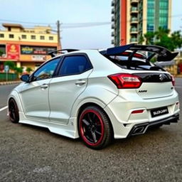 A 2023 Indian Maruti Suzuki Baleno customized with an aggressive style, featuring a roof scoop for enhanced aerodynamics