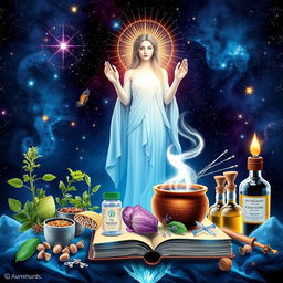 A detailed book cover art with a cosmic background representing metamedicine and alternative medicine