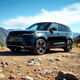 A sleek and polished Range Rover parked on rugged terrain