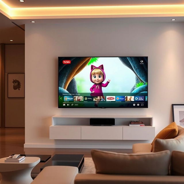 A stylish and modern living room featuring the Hisense 75U9G television prominently on the wall