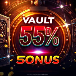 A dynamic promotion banner for the popular game Vault, featuring a striking 55% bonus offer