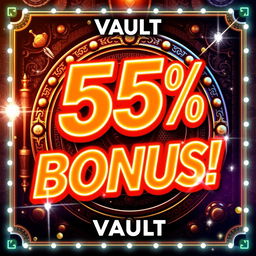 A dynamic promotion banner for the popular game Vault, featuring a striking 55% bonus offer