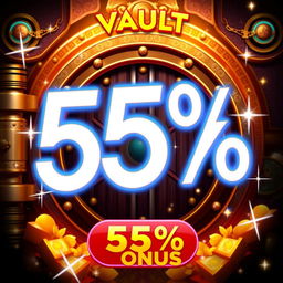 A dynamic promotion banner for the popular game Vault, featuring a striking 55% bonus offer