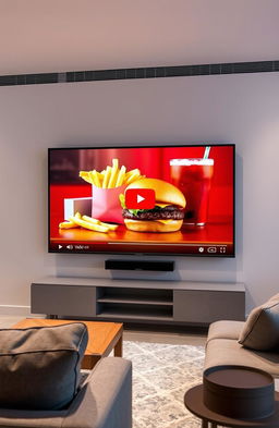 A stylish modern living room featuring a Q60D television displaying a YouTube video