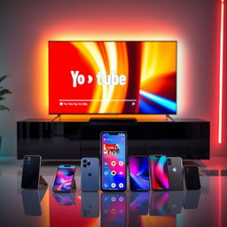 A contemporary themed setup featuring a sleek Q60D television, with its screen showing a trending YouTube video from a smartphone connected via a smart streaming app