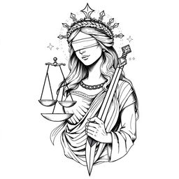 Themis, the goddess of justice, depicted in an intricate sketch tattoo style