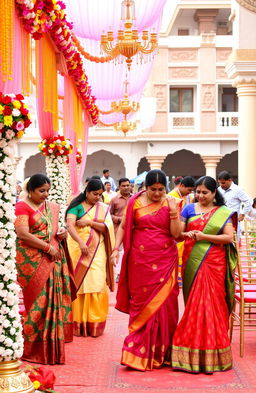 A vibrant and colorful scene of an Indian wedding arrangement, capturing the essence of traditional Indian culture