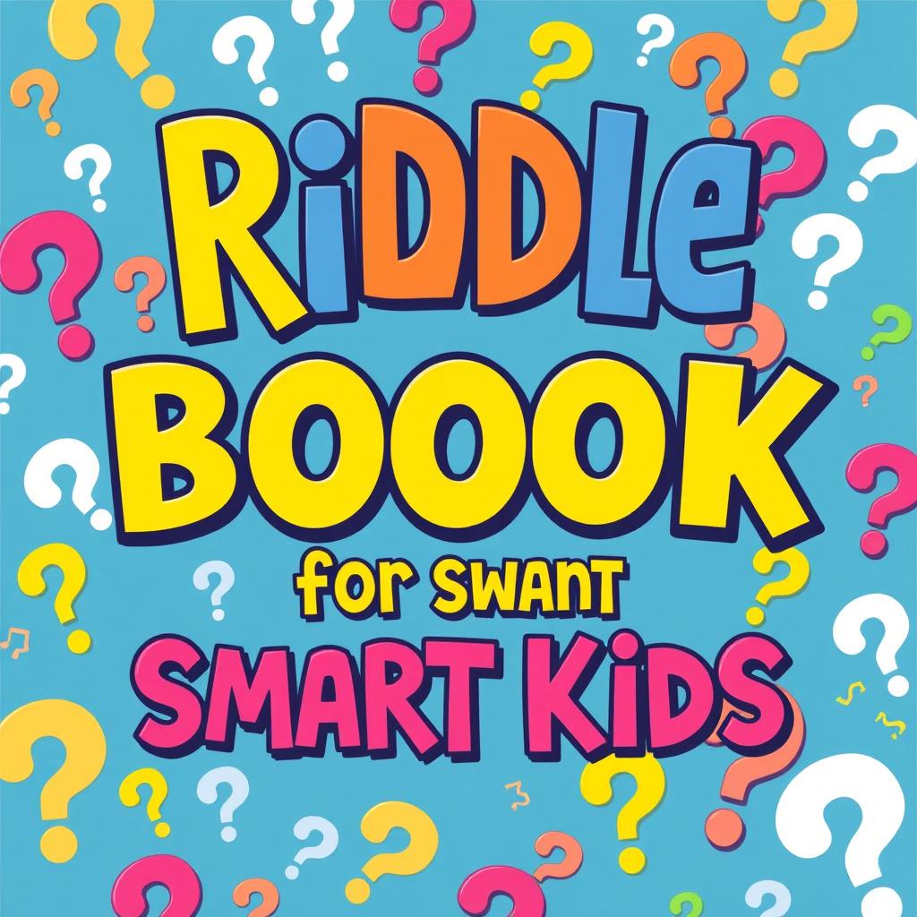 An exciting book cover titled "Riddle Book for Smart Kids" with a colorful bold font that immediately grabs attention