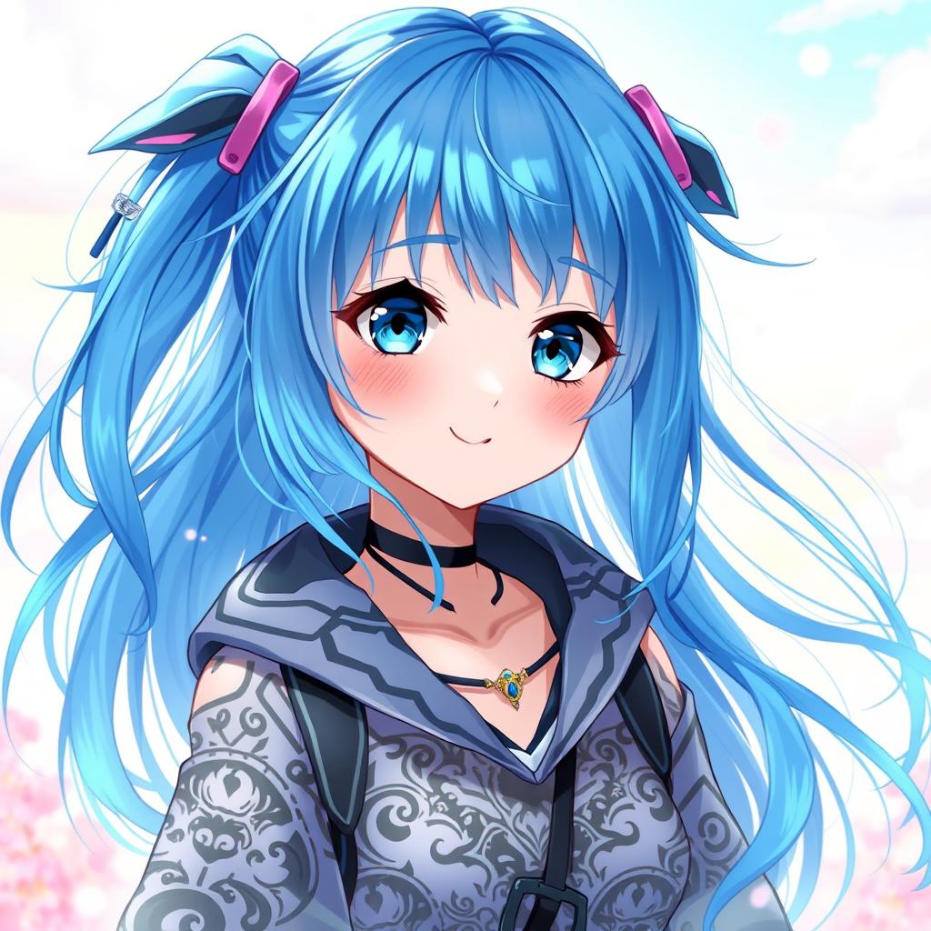 A stunning digital art piece featuring a blue-haired anime girl