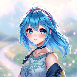 A stunning digital art piece featuring a blue-haired anime girl