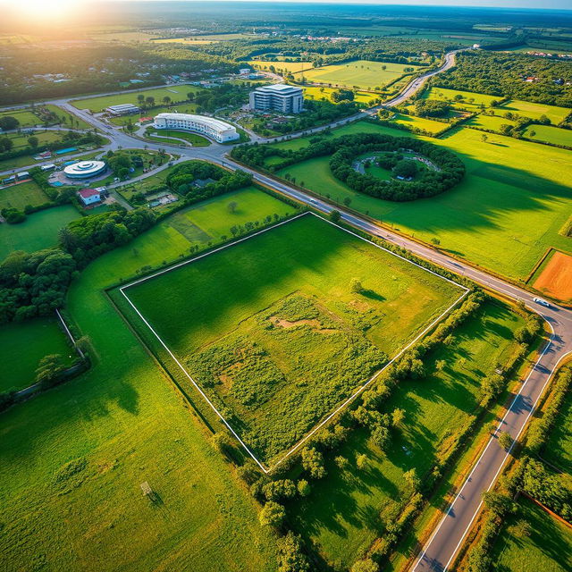 Aerial view of a beautiful land plot for sale in Sai Gardenia, surrounded by lush greenery and a scenic landscape