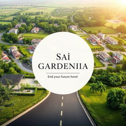 A simple and elegant portrayal of Sai Gardenia, highlighting lush green residential plots and modern amenities in a serene landscape