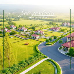 A simple and elegant portrayal of Sai Gardenia, highlighting lush green residential plots and modern amenities in a serene landscape