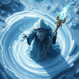 A top-down view of an ice wizard, inspired by Dungeons & Dragons