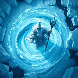 A top-down view of an ice wizard, inspired by Dungeons & Dragons