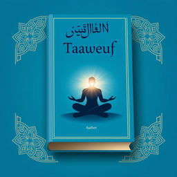 A book cover design for a Tasawuf book, featuring a serene blue background