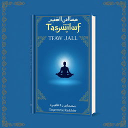 A book cover design for a Tasawuf book, featuring a serene blue background