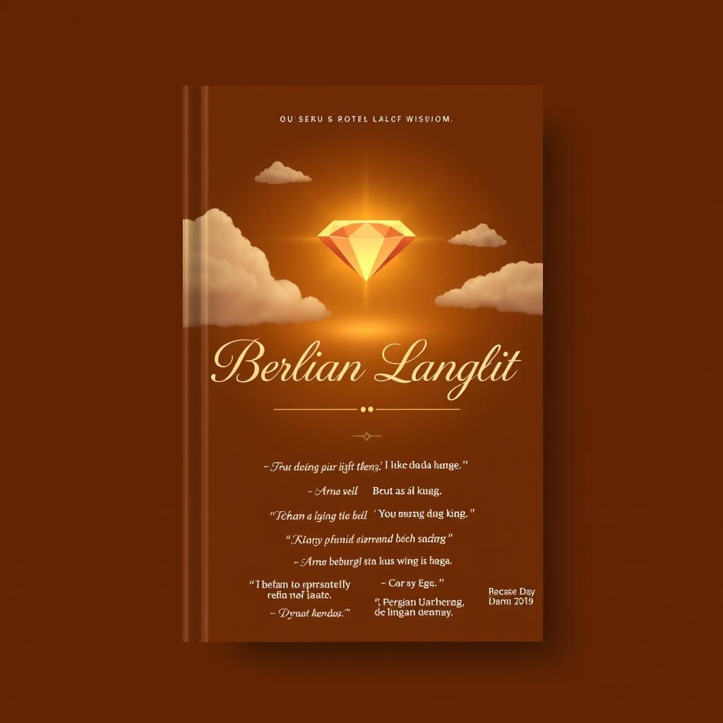 A book cover design for 'Berlian Langit' featuring quotes of wisdom, set against a primarily brown backdrop