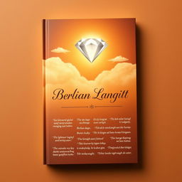 A book cover design for 'Berlian Langit' featuring quotes of wisdom, set against a primarily brown backdrop