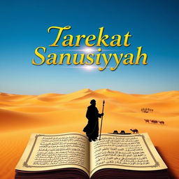 A book cover design for 'Tarekat Sanusiyyah', featuring a vast desert landscape as the background