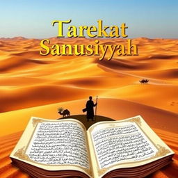 A book cover design for 'Tarekat Sanusiyyah', featuring a vast desert landscape as the background