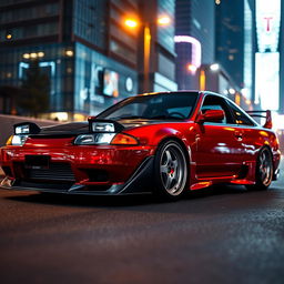 A customized Nissan 180sx car, showcasing its sporty modifications including a distinctive front lip, side skirts, and a performance exhaust