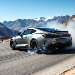 A sleek, modern sports car performing an impressive drift maneuver on a winding mountain road