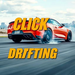 A captivating thumbnail image for a video featuring a sporty car performing a high-speed drift on an open road