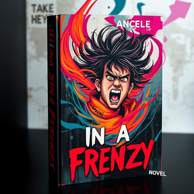 A compelling and eye-catching novel book cover with the title "In a Frenzy