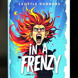 A compelling and eye-catching novel book cover with the title "In a Frenzy