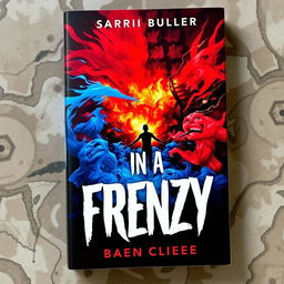 A captivating and dramatic book cover for a novel titled "In a Frenzy