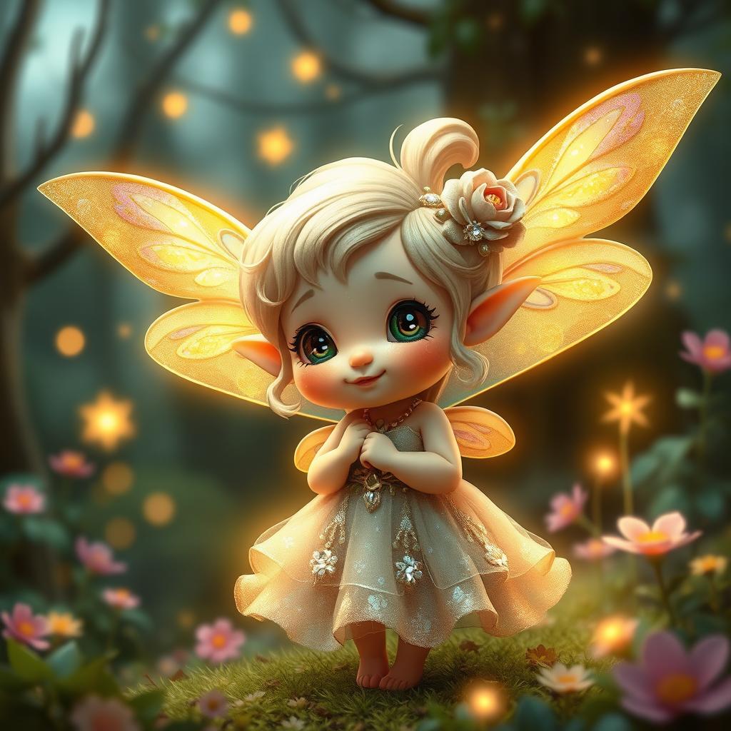 A whimsical short, plump fairy with an enchanting expression